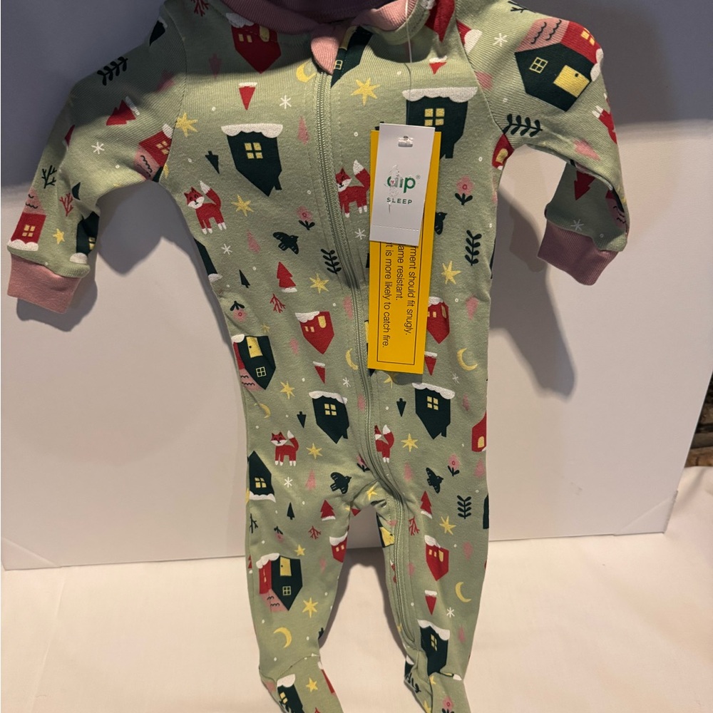 COPY - Dip Green and Red Footie One Piece with Christmas Print